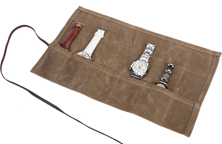 Waxed canvas watch roll